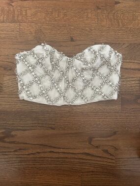 Embellished Cream Strapless Beaded Bustier Camisole